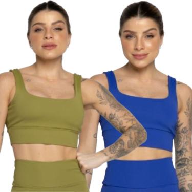 Imagem de KIT 2 Top Smart Alça Grossa Serra e Mar Alta Compressão Sem Bojo Treino Academia Moda Fitness-Feminino