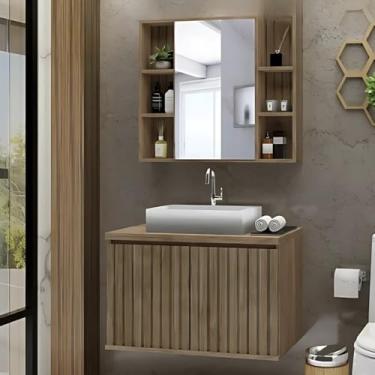 Imagem de Conjunto Gabinete Banheiro Ripado 80cm C/Cuba e Espelheira (Avelato)