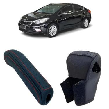 Imagem de Kit Capas Couro Proteção Manopla Câmbio Automático E Alavanca Freio Ce