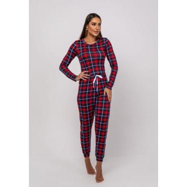 Imagem de Pijama Calça e Blusa M/L Malha Xadrez Vermelho Salvatore Fashion, G