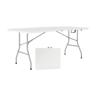 Imagem de Mesa Dobrável Vira Maleta Portátil Com Alça Branca 1,80m Camping Premi