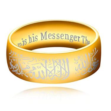 Imagem de Tobestu Anéis muçulmanos Maomé com letra árabe Shahada em aço inoxidável 8 mm de largura, anéis religiosos Allah para homens e mulheres Y543-2D, US Size 11(2.54"), Cristal, Zircônia cúbica