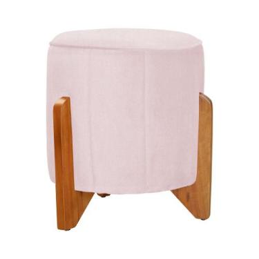 Imagem de Puff Jade Pés em Madeira Suede Cores - DS Estofados, Rosa Bebê