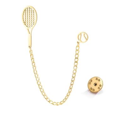 Imagem de Raquete de tênis e broche de bola corrente de borla para mulheres homens declaração hip hop aço inoxidável esportes raquete lapela alfinete jaqueta roupas terno chapéu emblemas acessórios broches moda