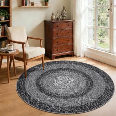 Imagem de Tapete de área redondo com bordas modernas de 1,2 m, lavável, para quarto, antiderrapante, resistente a manchas, sala de jantar, tapetes circulares contemporâneos para sala de estar, cozinha, berçário