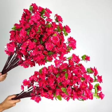 Imagem de Kit Buquê de Flores de Cerejeira Artificial Estilo Oriental Decoração 65cm(Rosa Pink,Kit com 40 Unidades)