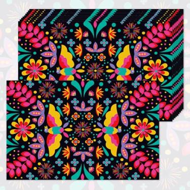 Imagem de Jogo americano mexicano descartável, quadrado floral, perfeito para feriados, festas, cozinhas domésticas e decoração de mesa