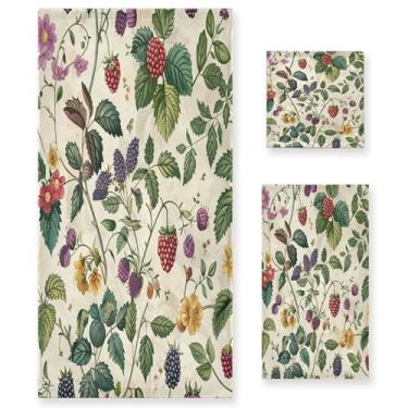 Imagem de xigua Conjunto de toalhas de banheiro de frutas silvestres e flores absorventes macias 3 peças toalha de banho toalha de mão toalhas decorativas para banheiro, academia, hotel, praia, piscina