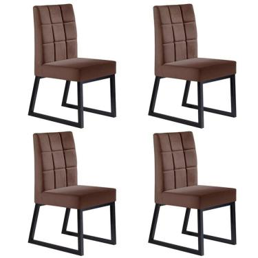 Imagem de Kit 4 Cadeiras de Veludo Marrom com Pés Metálicos para Sala de Jantar Genova Marrom/Preto Fosco