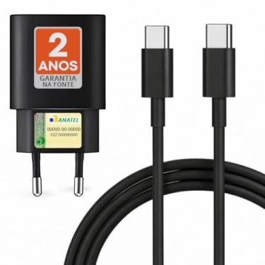 Imagem de Carregador Turbo Compativel c/Samsung Galaxy, Motorola, Novo Iphone 15/16 - Fonte 25W Ultra,Carregamento Rápido, Tipo C + USB, Acompanha Cabo Tipo C, para Android/IOS - Certificado Premium Black