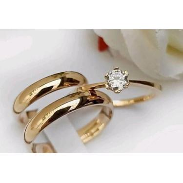 Imagem de Par de Alianças Banhada á ouro 18k trio  3 Anos de Garantia - REALIZA 