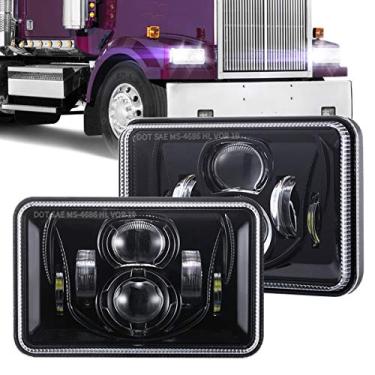 Imagem de BICYACO 1 par de faróis LED de 4 x 6 polegadas 60 W feixe alto e baixo H4651 H4652 H4656 H4666 H6545 Lente de projetor para Peterbil Kenworth Freightinger Ford 1985-1997 S10 Probe Oldsmobile Cutlass