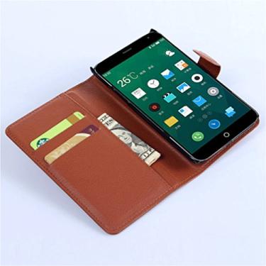 Imagem de Capa carteira MEIZU MX4, capa carteira flip de couro PU premium com compartimento para cartão, suporte e fecho magnético [capa interna à prova de choque de TPU] Compatível com MEIZU MX4