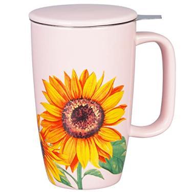 Imagem de Sunddo Xícara de chá de cerâmica com infusor e tampa de girassol caneca de café presentes para mulheres, mãe, professora, esposa, amigos, dia dos namorados, Natal, dia das mães