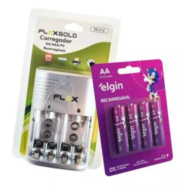 Imagem de Carregador De Pilhas Aa/aaa/9v + 4 Pilhas AA 2700 Mah Elgin