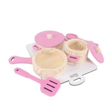 Imagem de Kit Panelinhas em Madeira Pinus Brinquedo - Eita Casa Perfeita, Rosa