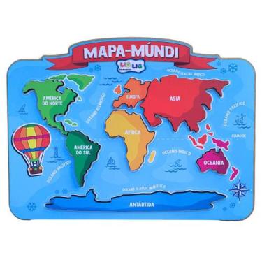 Imagem de Quebra Cabeça Educativo Madeira Mapa Mundi 7 Peças - Continentes  - LI