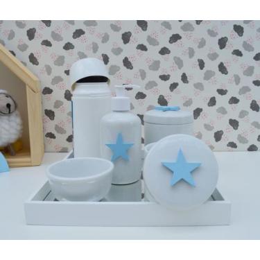 Imagem de Kit Higiene Bebê K010 Apliques Azul Bandeja Espelho Banho Quarto - Cir