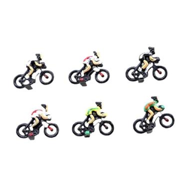 Imagem de EHJRE 6x 1/87 pessoas figura estatuetas de ciclismo em miniatura jardim de fadas fingir jogar brinquedo layout modelos de bicicleta pintados à mão