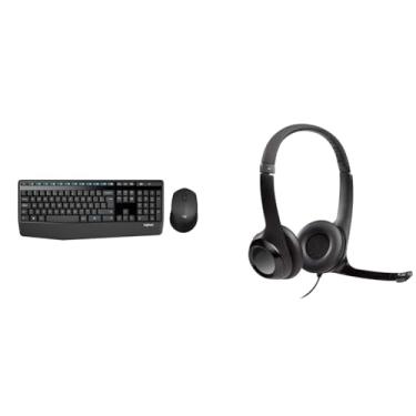 Imagem de Kit Teclado e Mouse sem fio Logitech MK345 e Layout ABNT2 + Headset com fio USB Logitech H390 Preto