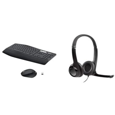 Imagem de Kit Teclado e Mouse sem fio Logitech MK850 com Teclado com Apoio para as Mãos + Headset com fio USB Logitech H390 Preto