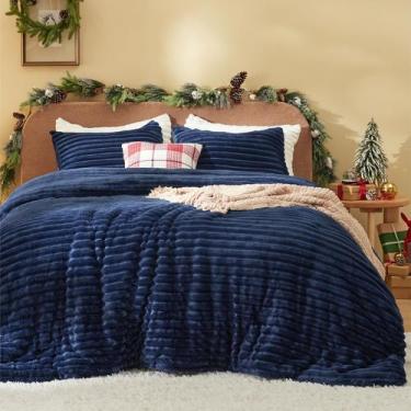 Imagem de Conjunto de Edredom Bedsure King Size Azul Marinho - 3 Peças