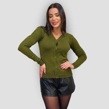 Imagem de Cardigan Feminino Tricô Básico Blusa com Botão Manga Longa - GIP, Mili