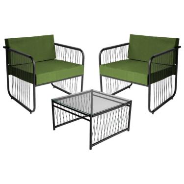 Imagem de Conjunto 2 Poltronas e 1 Mesa de Centro Córdova em Aço Carbono e Fibra Sintética Acesse Móveis