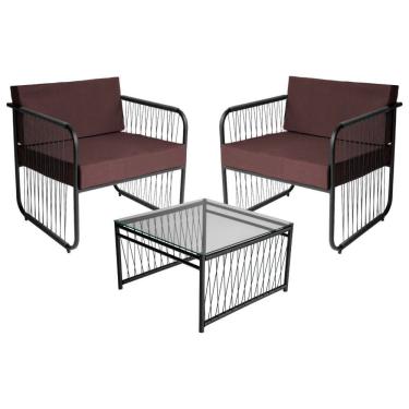 Imagem de Conjunto 2 Poltronas e 1 Mesa de Centro Córdova em Aço Carbono e Fibra Sintética Acesse Móveis