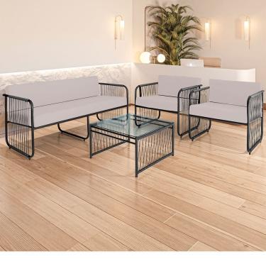 Imagem de Conjunto 2 Poltronas 1 Namoradeira e 1 Mesa de Centro Córdova em Aço Carbono e Fibra Sintética Acesse Móveis