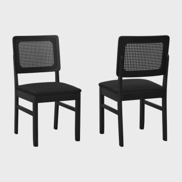 Imagem de Kit 2 Cadeiras Lyon Madeira Maciça Encosto Telinha Assento Estofado Linho Preto