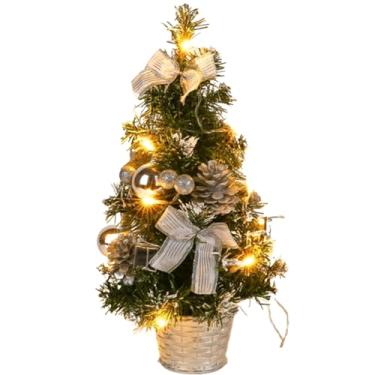 Imagem de Árvore de Natal de mesa de plástico de 40 cm com faixa de luz LED prata, árvore de Natal artificial