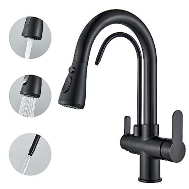 Imagem de TINICO Torneira de Cozinha com Pulverização de Puxar Torneiras com Filtro Purificador de Água 3 em 1 de Alça Dupla Misturador de Cozinha 360° Água Quente e Fria Disponível Preto