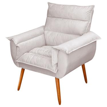 Imagem de Poltrona Decorativa Moderna Sala de Estar e Recepção Monza Pés Palito Veludo Bege - Abmaza