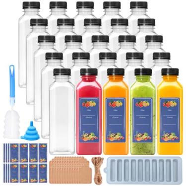 Imagem de Florlove 25 garrafas de suco de 473 ml, garrafas de suco de plástico com tampas, recipientes de bebida vazios transparentes com tampas para sucos, vitaminas, leite e outras bebidas