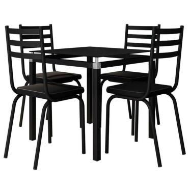 Imagem de Mesa 4 Cadeiras Malva Tampo Vidro 75cm Preto