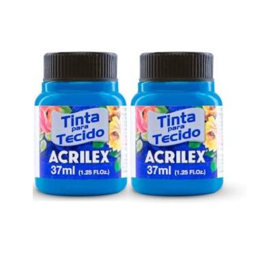 Imagem de Kit Com 2 Tintas Para Tecido Fluorescente Neon Acrilex 37ml Azul Vermelho Maravilha Verde Ouro Limão Fixação a Frio e Alta Cobertura Recomendado Para Tecidos De Algodão Sem Goma É Ideal Para Customização De Roupas, Decoração E Outras Aplicações Artísticas (Azul 109)