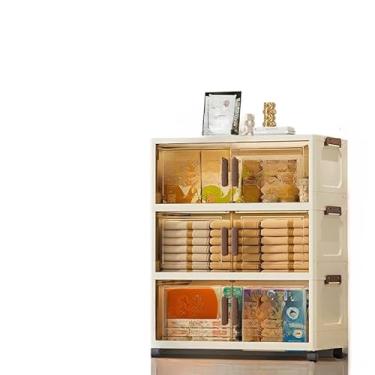 Imagem de Caixa Organizadora Armario Armazenamento Dobrável Empilhavel Com Porta Rodinhas Multiuso 3 Portas(58cm(3transparent brown))