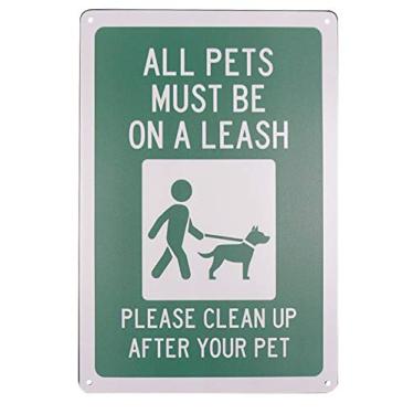 Imagem de Monifith "All Pets Must Be on a Leash, Please Clean Up After Your Pet" Placa de aviso industrial para decoração de metal de gramado doméstico 20 x 30 cm