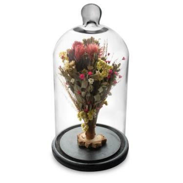 Imagem de Arranjo de Flores Secas na Cúpula Vermelho Redoma 30cm - Pense Flores