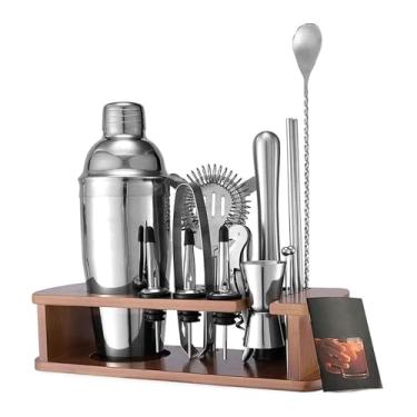 Imagem de ZZTWER Kit de bartender, conjunto de 16 peças para fazer coquetéis com suporte de madeira, conjunto de misturador de bebidas, coqueteleira para misturar bebidas em casa, kit de bar e coqueteleira