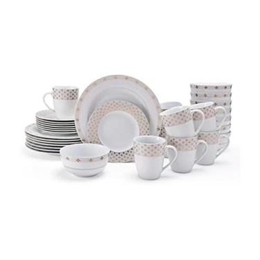 Imagem de Mikasa Conjunto de louça moderna de 32 peças em ouro metálico com pétalas modernas, serviço para 8
