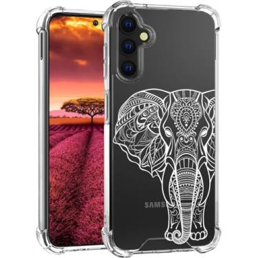 Imagem de Topgraph Compatível com Samsung Galaxy S24+ Plus & S25+ Plus capa designer fofa transparente para mulheres, capas de telefone de silicone transparente legal - arte de linha de elefante branco