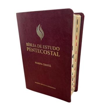 Imagem de Bíblia de estudo pentecostal media com índice luxo com harpa cristã al