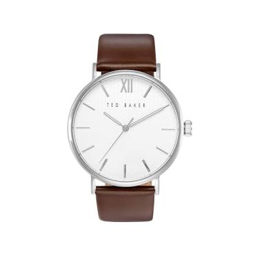 Imagem de Ted Baker Pulseira masculina de couro de quartzo de aço inoxidável, marrom, relógio casual 22 (modelo: BKPPGS2159I)