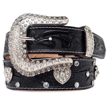 Imagem de Cinto Country Couro Feminino Boiadeira Rodeio Muladeiro Fivela Redonda Com Strass de Qualidade