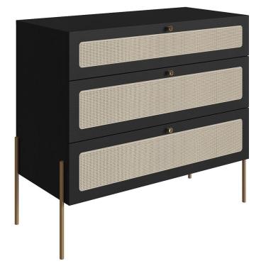 Imagem de Cômoda Para Quarto 3 Gavetas Pé Metal Arlo A10 Nero-dourado - Mpozenato