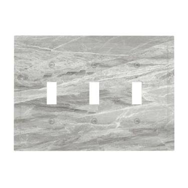 Imagem de Nadoabtm Placa decorativa para interruptor de luz, textura de mármore cinza natural, placa de parede de 3 grupos, tampa de tomada elétrica tripla para decoração de cabine de cozinha