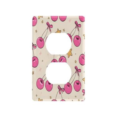 Imagem de Blueangle Placa de parede Cherry Duplex Outlets, tamanho padrão, placas de cobertura de tomada elétrica de 1 gangue para decoração de quarto de escritório em casa, 4,53 x 2,76 polegadas (452)