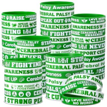 Imagem de PullCrease 100 pulseiras de conscientização sobre paralisia cerebral a granel 10 estilos pulseira de silicone fita verde pulseira de conscientização da paralisia cerebral com frases inspiradoras para